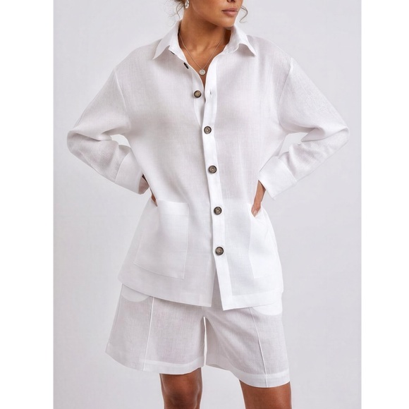 Sleeper Pants - SLEEPER Linen Pajama Set With Shorts, White, XS/S